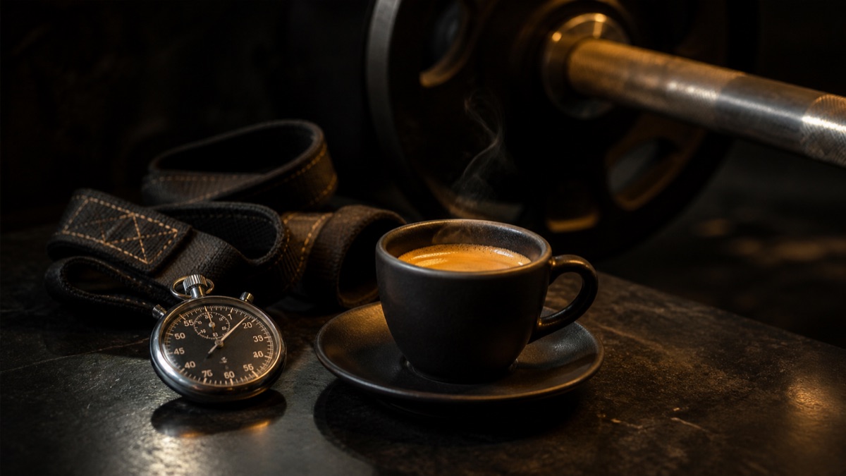 Café, cronómetro y material de fuerza antes de entrenar — Viking Fitness