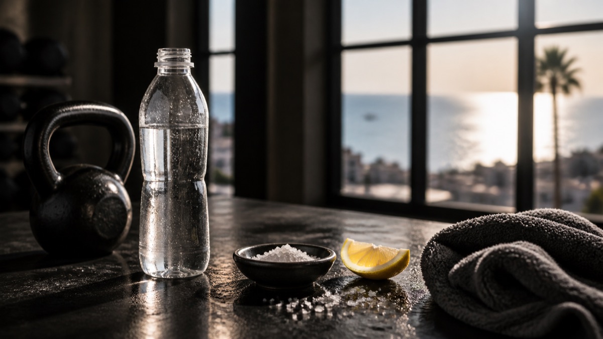 Agua, sal, limón y material de entrenamiento para entrenar con calor — Viking Fitness